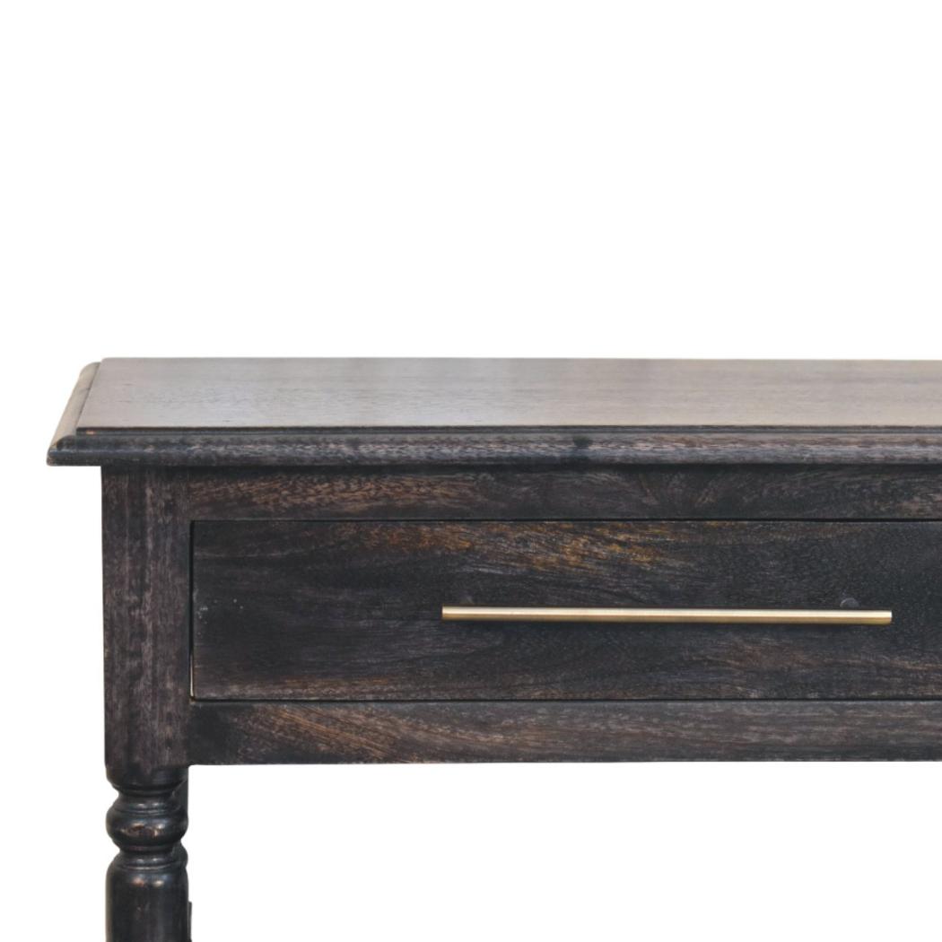 Heritage Turned-Leg Side Table | Solid Mango Wood | Carbon Ash Finish | 1 Drawer Accent Table