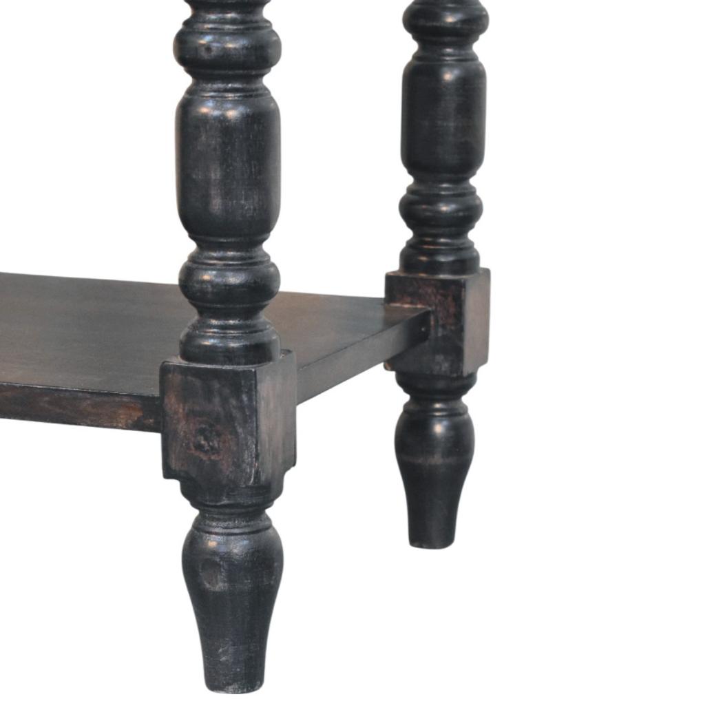 Heritage Turned-Leg Side Table | Solid Mango Wood | Carbon Ash Finish | 1 Drawer Accent Table
