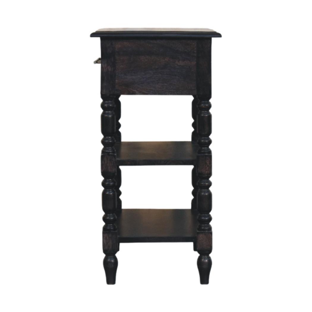 Heritage Turned-Leg Side Table | Solid Mango Wood | Carbon Ash Finish | 1 Drawer Accent Table