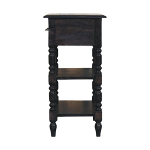 Heritage Turned-Leg Side Table | Solid Mango Wood | Carbon Ash Finish | 1 Drawer Accent Table