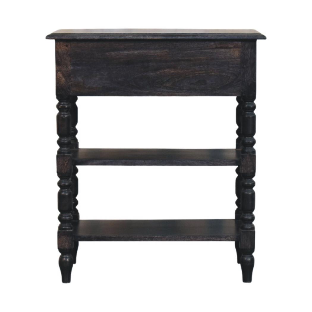 Heritage Turned-Leg Side Table | Solid Mango Wood | Carbon Ash Finish | 1 Drawer Accent Table