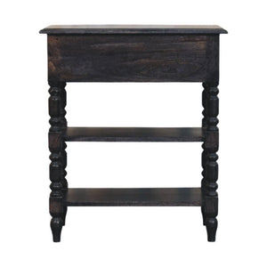 Heritage Turned-Leg Side Table | Solid Mango Wood | Carbon Ash Finish | 1 Drawer Accent Table