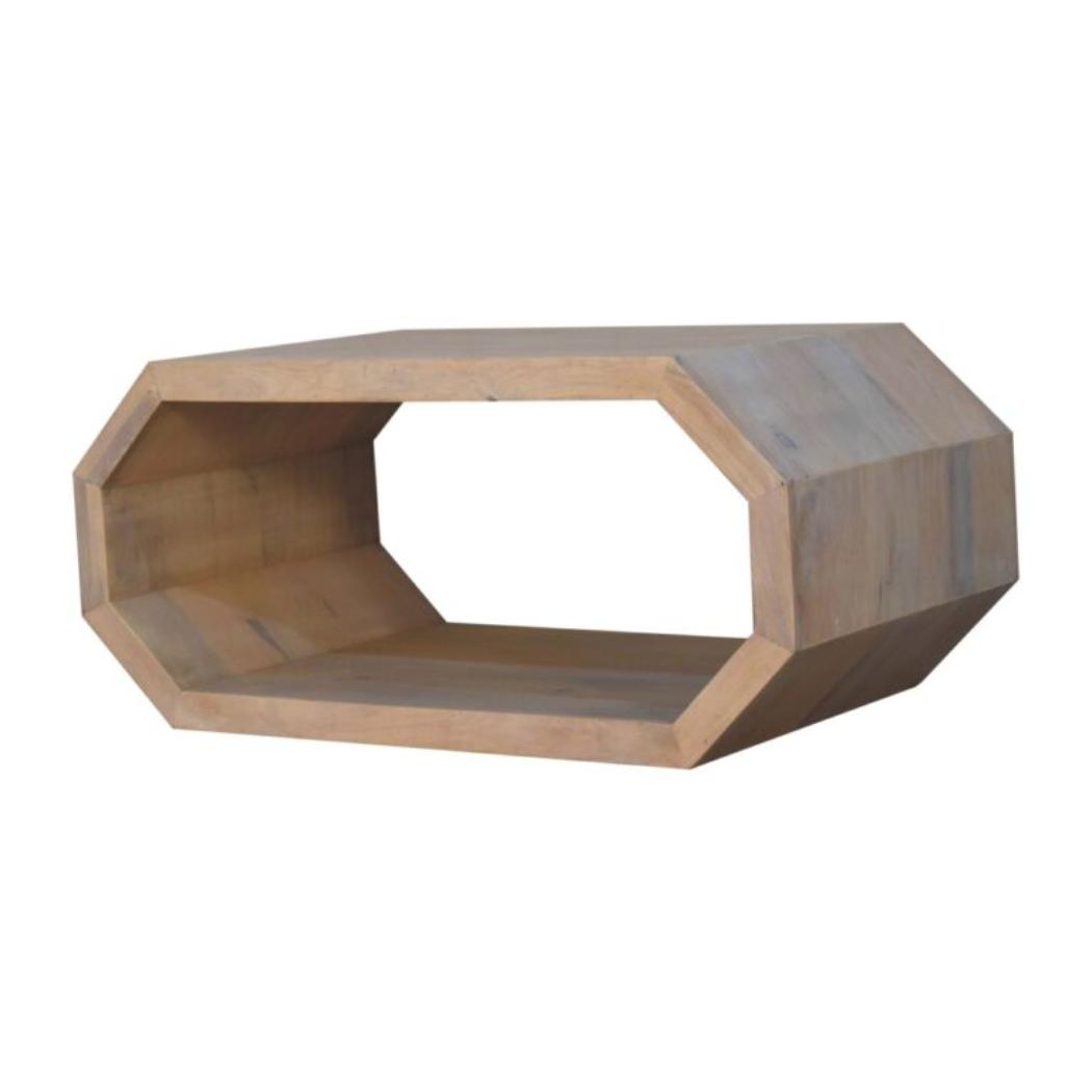 Hexagonal Coffee Table | Solid Mango Wood | Marble Finish | Geometric Open Frame