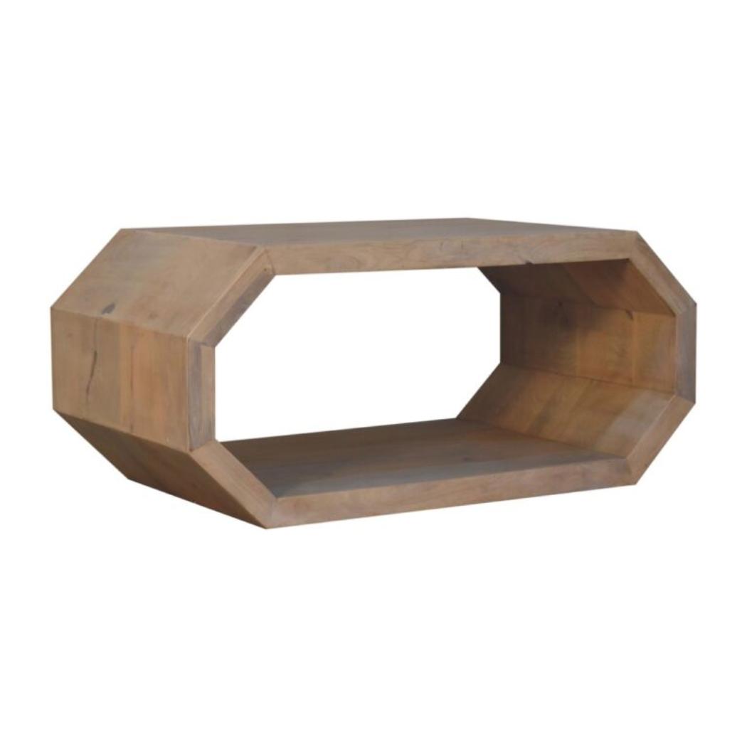 Hexagonal Coffee Table | Solid Mango Wood | Marble Finish | Geometric Open Frame