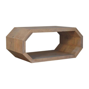 Hexagonal Coffee Table | Solid Mango Wood | Marble Finish | Geometric Open Frame