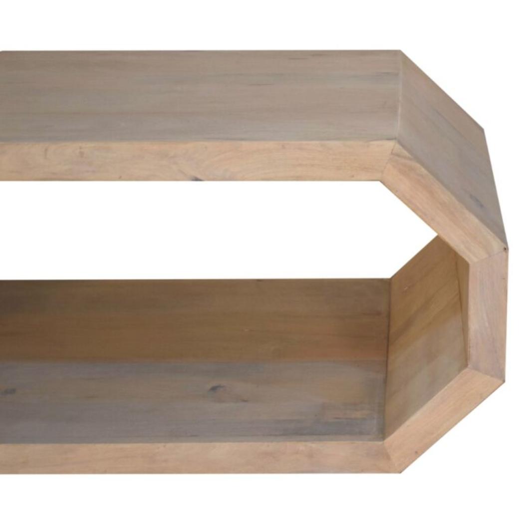 Hexagonal Coffee Table | Solid Mango Wood | Marble Finish | Geometric Open Frame