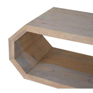 Hexagonal Coffee Table | Solid Mango Wood | Marble Finish | Geometric Open Frame