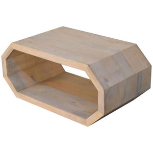 Hexagonal Coffee Table | Solid Mango Wood | Marble Finish | Geometric Open Frame