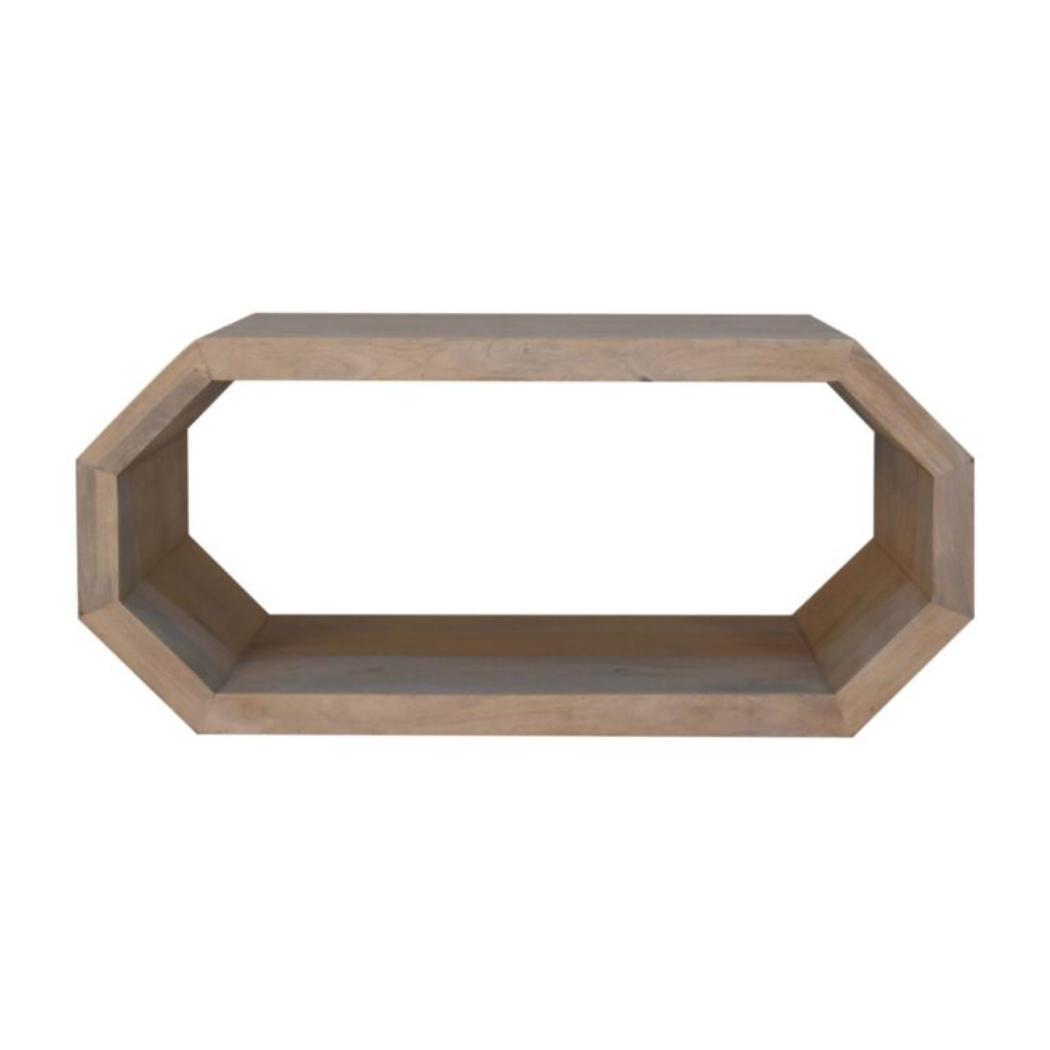 Hexagonal Coffee Table | Solid Mango Wood | Marble Finish | Geometric Open Frame