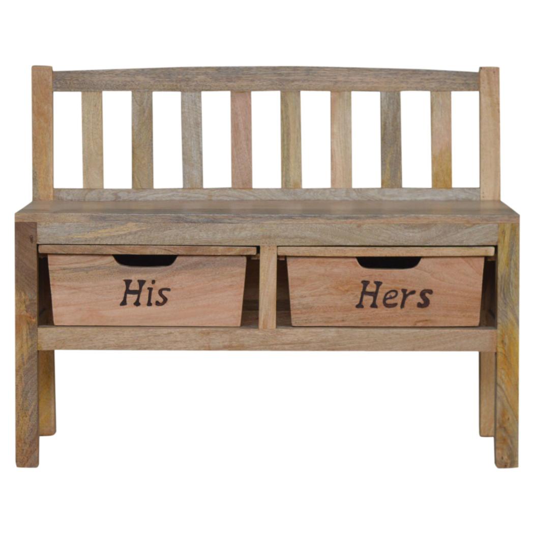 His & Hers Carved Storage Bench | Decorative Bedroom Seating | Hidden Storage