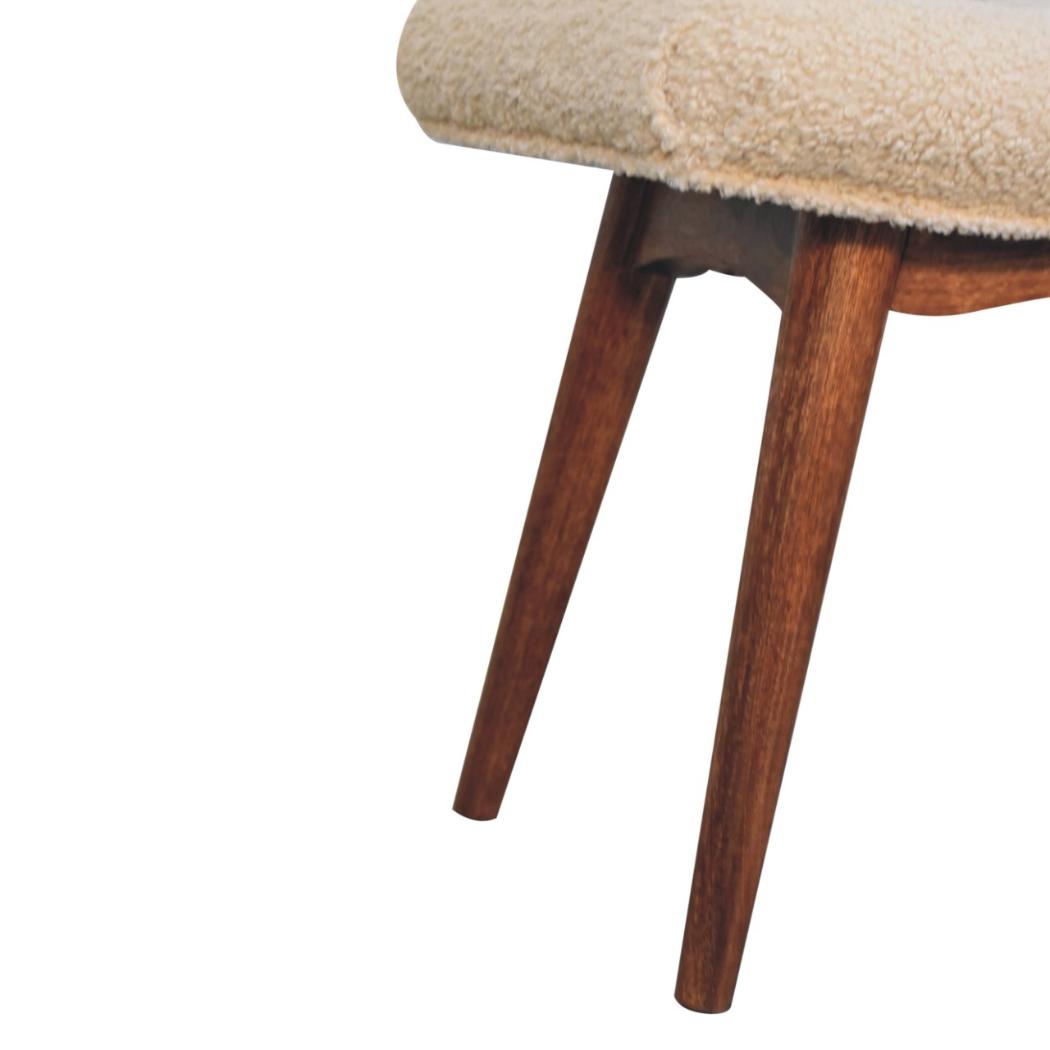 Honey Caramel Curved Bench | Solid Mango Wood | Cream Bouclé Upholstered Accent Bench