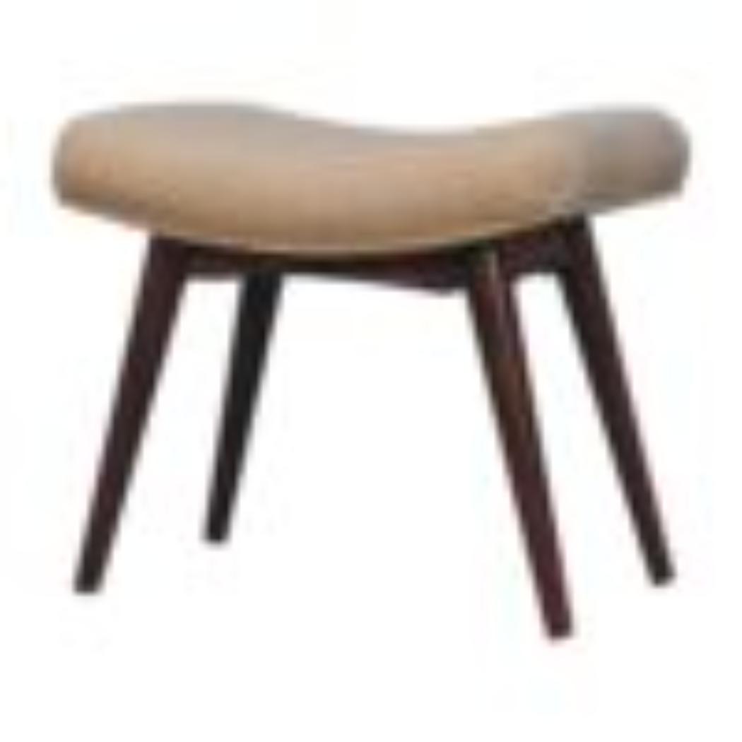 Honey Caramel Curved Bench | Solid Mango Wood | Cream Bouclé Upholstered Accent Bench