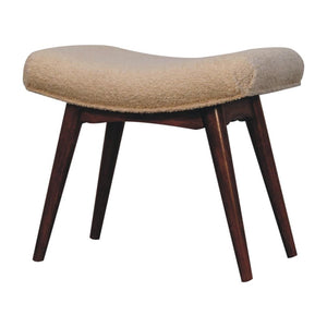 Honey Caramel Curved Bench | Solid Mango Wood | Cream Bouclé Upholstered Accent Bench
