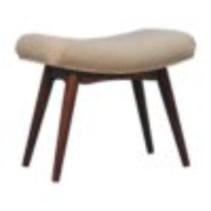 Honey Caramel Curved Bench | Solid Mango Wood | Cream Bouclé Upholstered Accent Bench