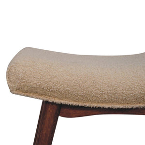 Honey Caramel Curved Bench | Solid Mango Wood | Cream Bouclé Upholstered Accent Bench