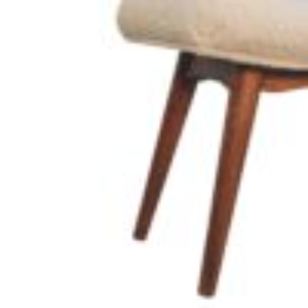 Honey Caramel Curved Bench | Solid Mango Wood | Cream Bouclé Upholstered Accent Bench