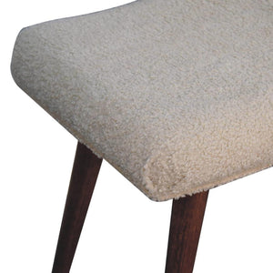 Honey Caramel Curved Bench | Solid Mango Wood | Cream Bouclé Upholstered Accent Bench