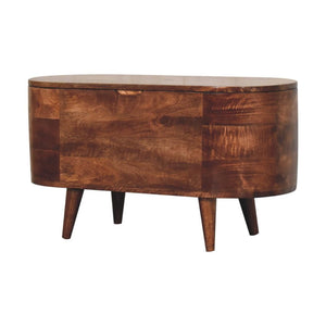 Honey Caramel Rounded Blanket Storage Box | Solid Mango Wood | Honey Caramel Finish | Lift-Up Storage Chest