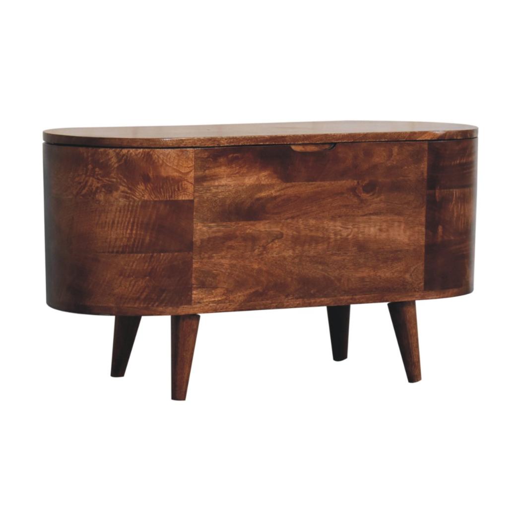 Honey Caramel Rounded Blanket Storage Box | Solid Mango Wood | Honey Caramel Finish | Lift-Up Storage Chest
