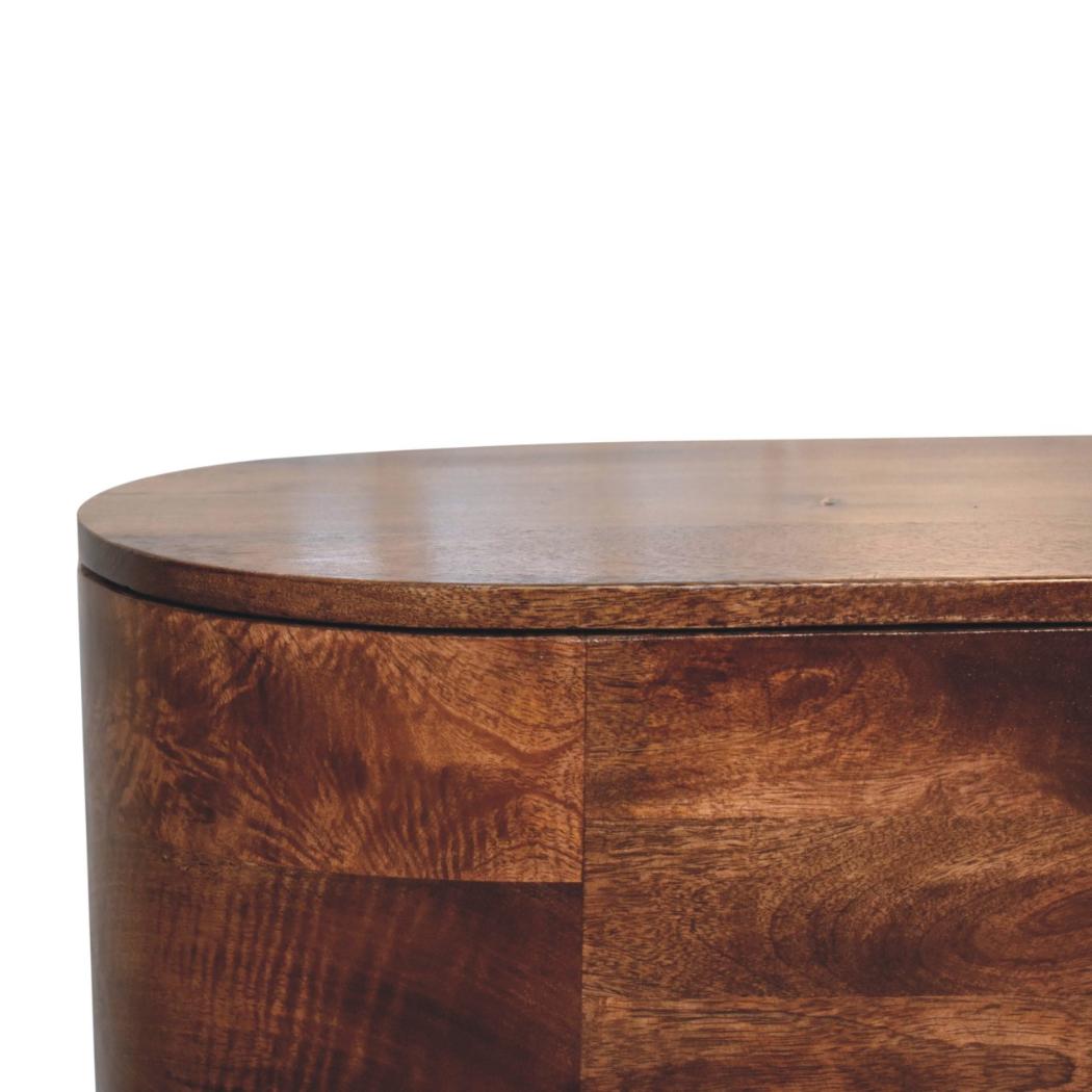 Honey Caramel Rounded Blanket Storage Box | Solid Mango Wood | Honey Caramel Finish | Lift-Up Storage Chest