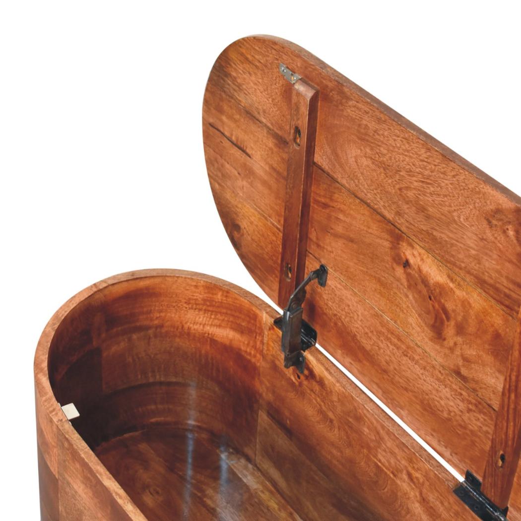 Honey Caramel Rounded Blanket Storage Box | Solid Mango Wood | Honey Caramel Finish | Lift-Up Storage Chest
