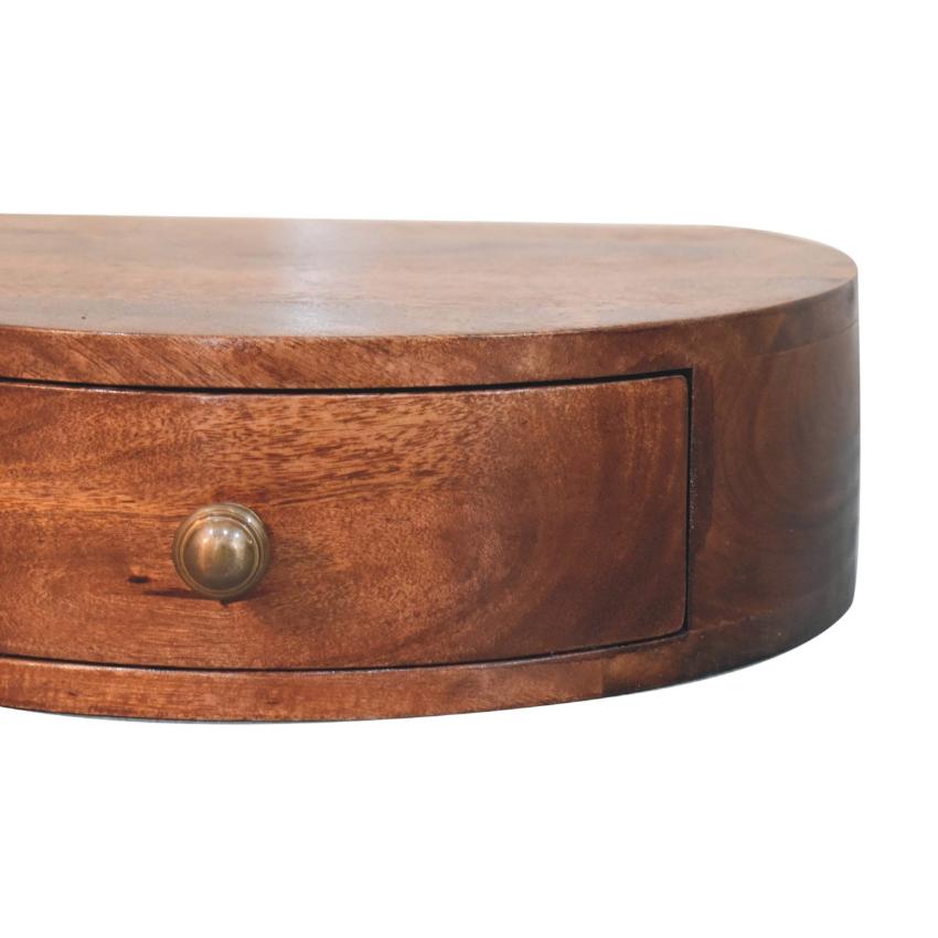 Honey Caramel Rounded Wall Mounted Bedside | Solid Mango Wood | Floating