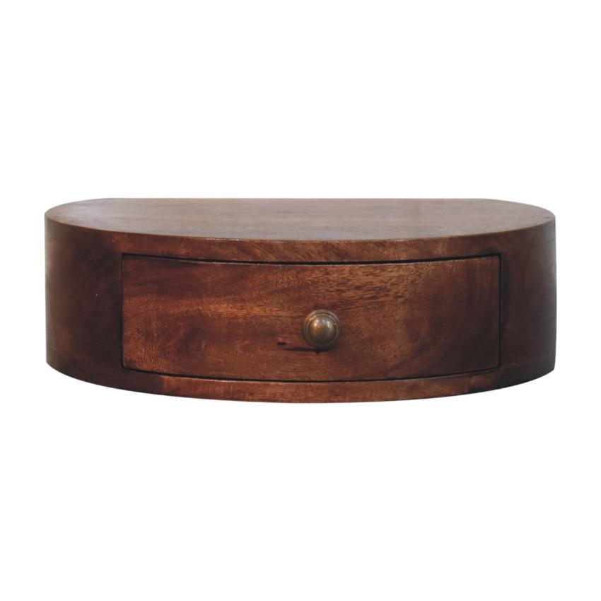 Honey Caramel Rounded Wall Mounted Bedside | Solid Mango Wood | Floating