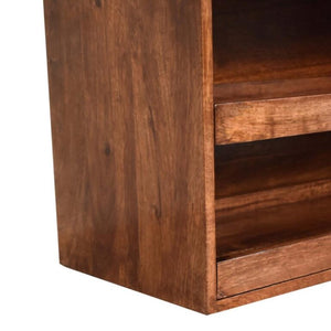 Honey Caramel Shoe Storage Bench | Solid Mango Wood | Buffalo Hide Leather Seat | Pull-Out Shoe Cabinet