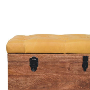 Honey Caramel Storage Trunk | Solid Mango Wood | Buffalo Hide Leather Upholstered Storage Chest