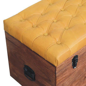 Honey Caramel Storage Trunk | Solid Mango Wood | Buffalo Hide Leather Upholstered Storage Chest
