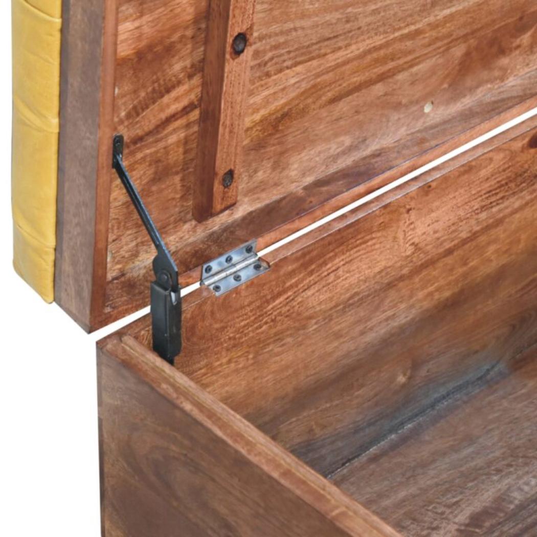 Honey Caramel Storage Trunk | Solid Mango Wood | Buffalo Hide Leather Upholstered Storage Chest
