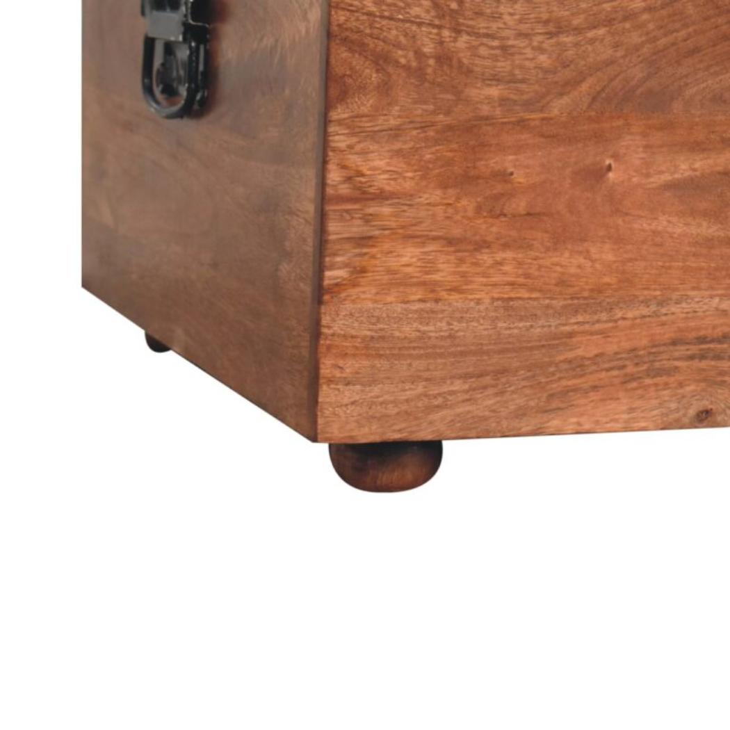 Honey Caramel Storage Trunk | Solid Mango Wood | Buffalo Hide Leather Upholstered Storage Chest