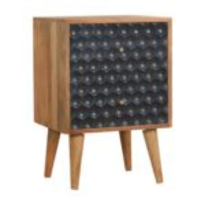 Honeycomb Bedside Table | Solid Mango Wood | Navy Blue Finish | Compact Storage
