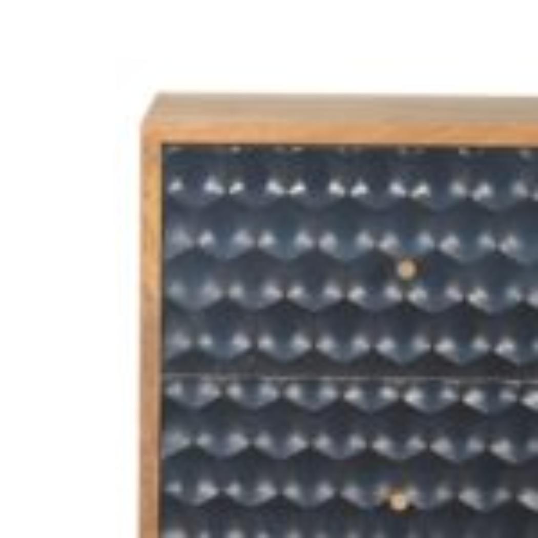 Honeycomb Bedside Table | Solid Mango Wood | Navy Blue Finish | Compact Storage