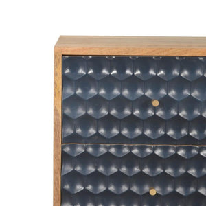 Honeycomb Bedside Table | Solid Mango Wood | Navy Blue Finish | Compact Storage