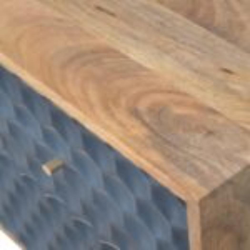Honeycomb Bedside Table | Solid Mango Wood | Navy Blue Finish | Compact Storage