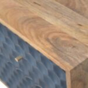 Honeycomb Bedside Table | Solid Mango Wood | Navy Blue Finish | Compact Storage