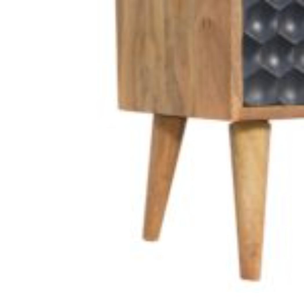 Honeycomb Bedside Table | Solid Mango Wood | Navy Blue Finish | Compact Storage