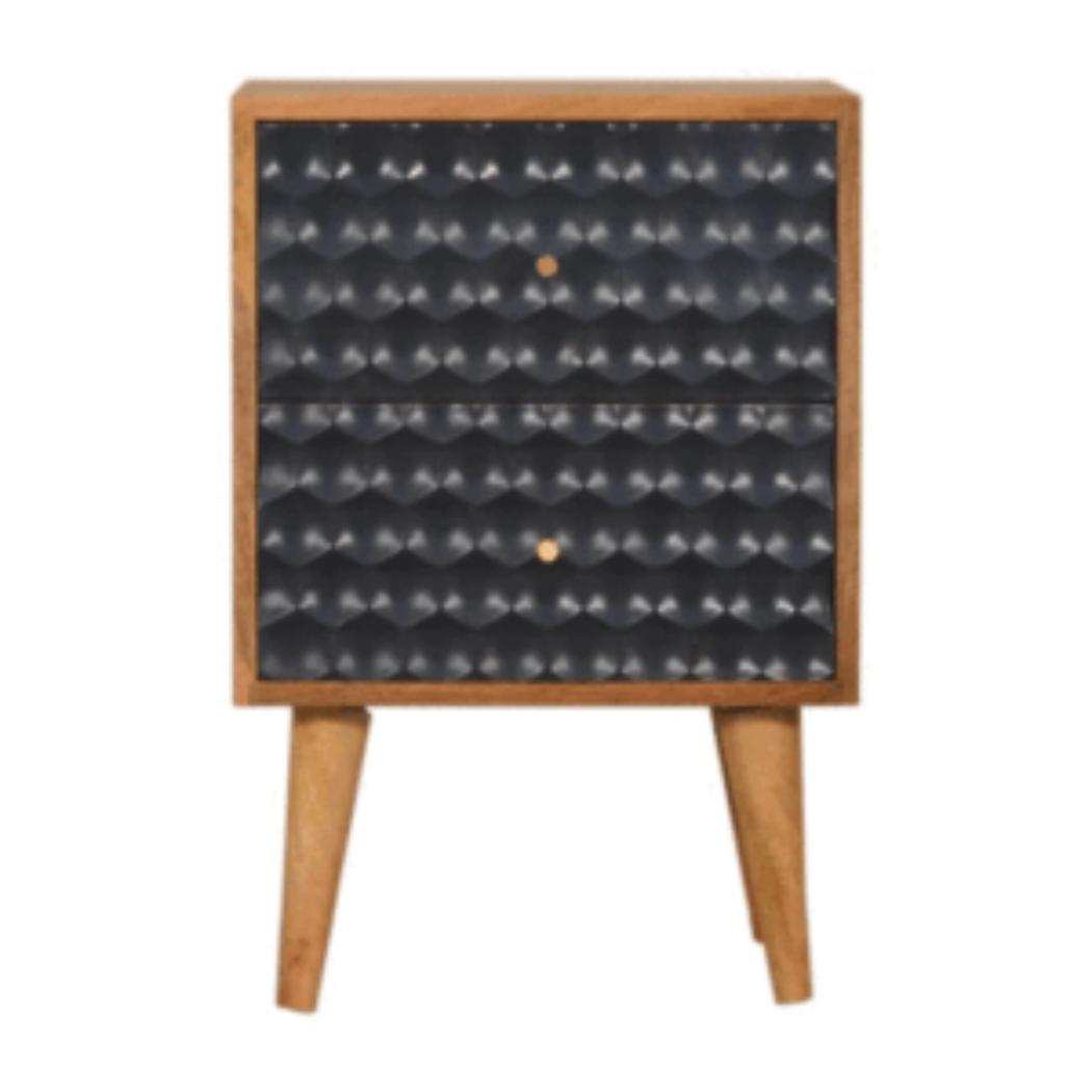 Honeycomb Bedside Table | Solid Mango Wood | Navy Blue Finish | Compact Storage