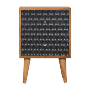 Honeycomb Bedside Table | Solid Mango Wood | Navy Blue Finish | Compact Storage