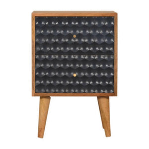 Honeycomb Bedside Table | Solid Mango Wood | Navy Blue Finish | Compact Storage