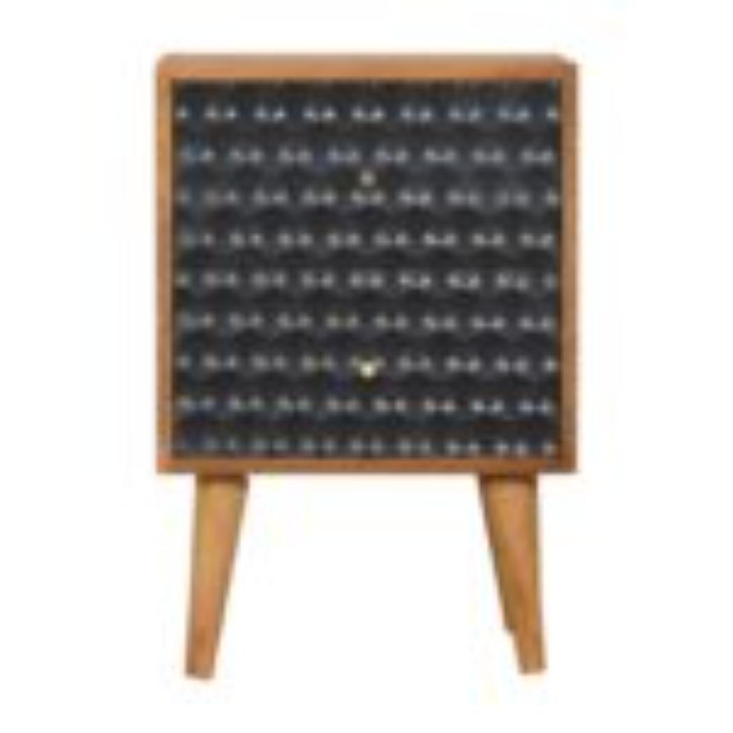 Honeycomb Bedside Table | Solid Mango Wood | Navy Blue Finish | Compact Storage