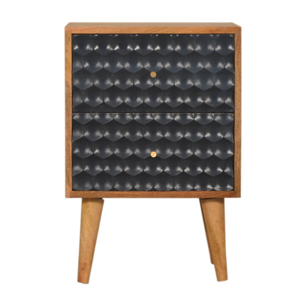 Honeycomb Bedside Table | Solid Mango Wood | Navy Blue Finish | Compact Storage