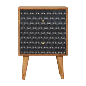 Honeycomb Bedside Table | Solid Mango Wood | Navy Blue Finish | Compact Storage