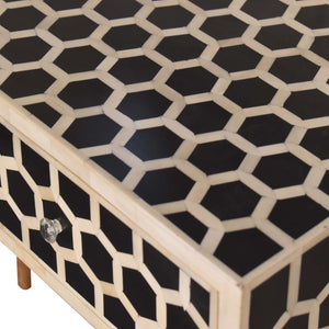 Honeycomb Bone Inlay Console Table | Solid Mango Wood | Black & Ivory Finish | 2 Drawers