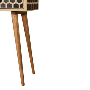 Honeycomb Bone Inlay Console Table | Solid Mango Wood | Black & Ivory Finish | 2 Drawers