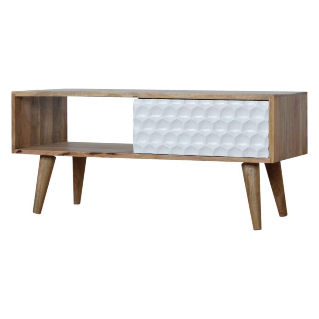Honeycomb Carved Coffee Table | Textured Design | Living Room Centrepiece