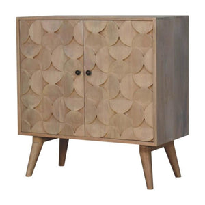 Hourglass Carved Cabinet | Solid Mango Wood | Marble Finish | 2 Door Storage Cabinet