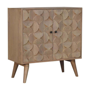 Hourglass Carved Cabinet | Solid Mango Wood | Marble Finish | 2 Door Storage Cabinet