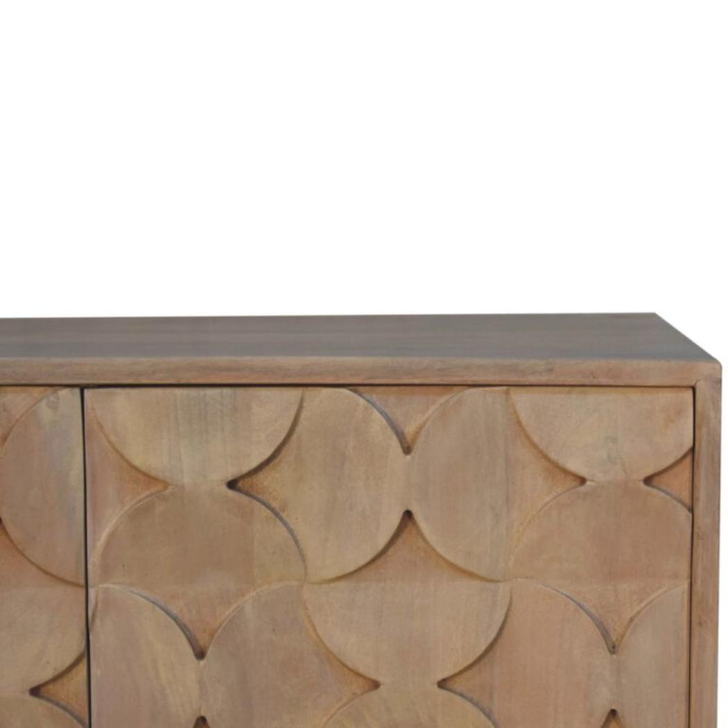 Hourglass Carved Cabinet | Solid Mango Wood | Marble Finish | 2 Door Storage Cabinet